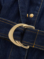Belted Denim Romper with Epaulet Details Sleeveless