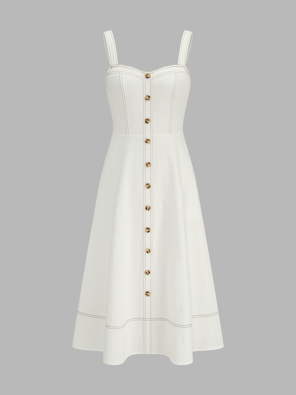 Contrast Stitch Midi Dress with Buttoned Front Cami