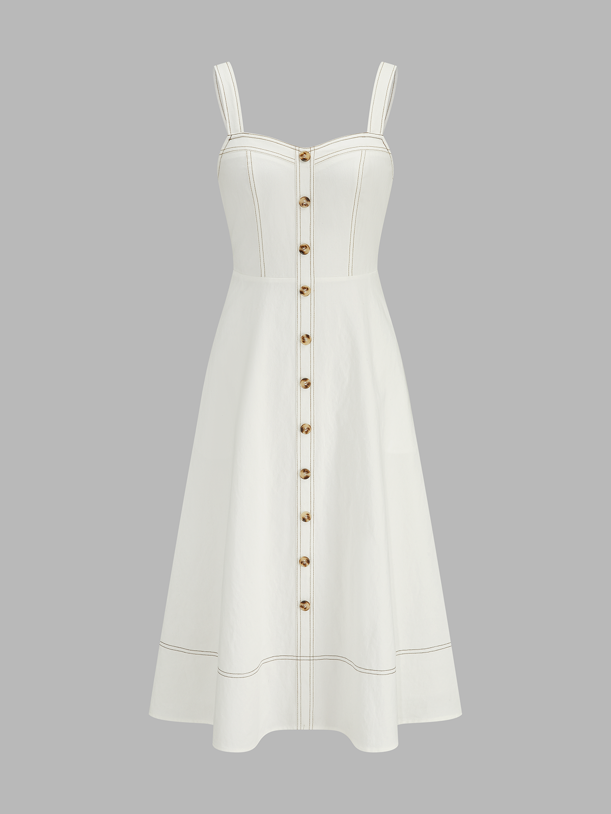 Contrast Stitch Midi Dress with Buttoned Front Cami