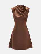 Sleeveless Cowl Neck Satin Mini Dress