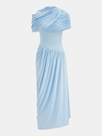 Asymmetrical Maxi Dress with Removable Cape and Draping