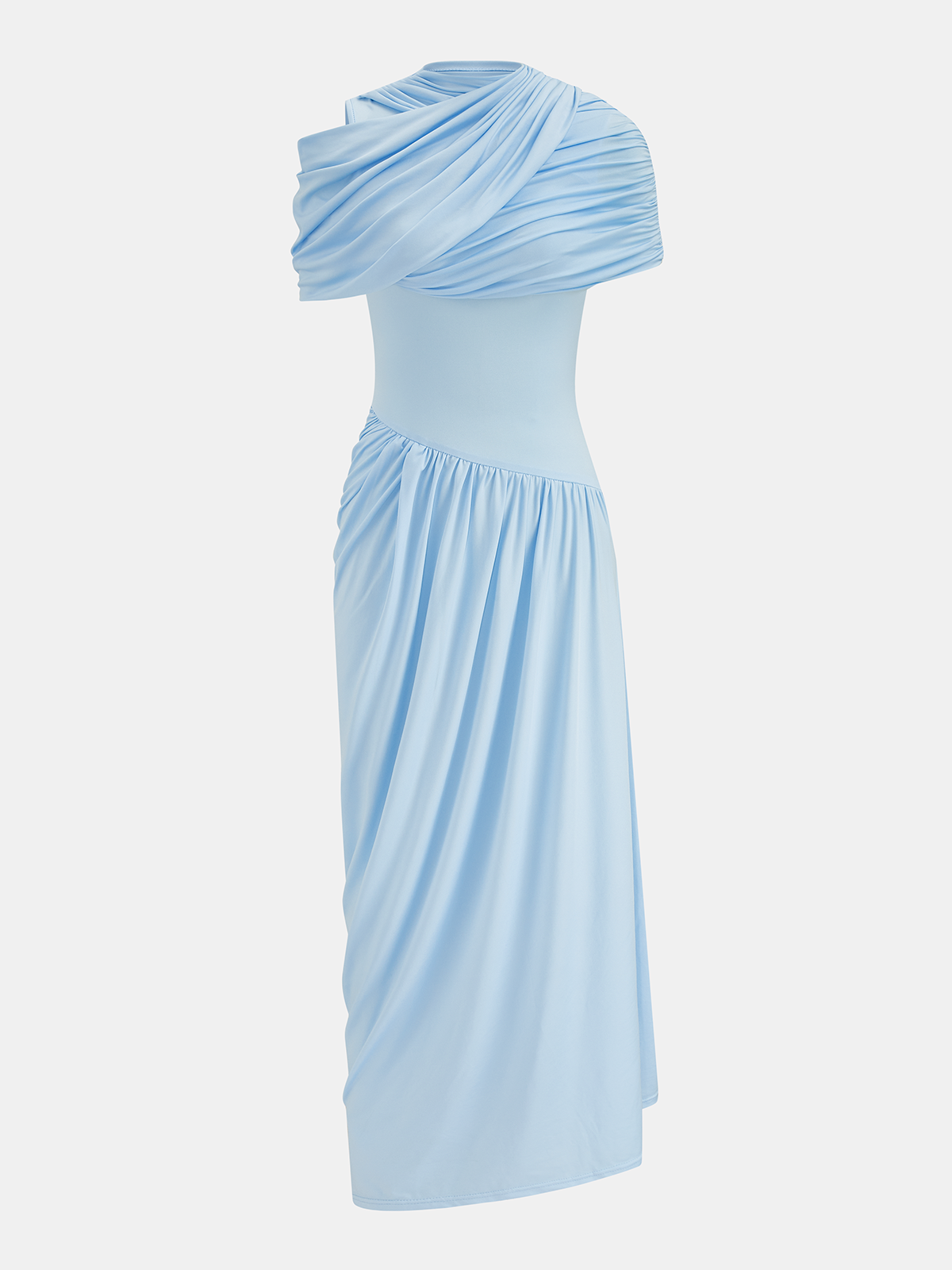 Asymmetrical Maxi Dress with Removable Cape and Draping