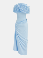 Asymmetrical Maxi Dress with Removable Cape and Draping