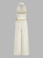 Halter Neck Jumpsuit with Tie Waist and Wide Legs