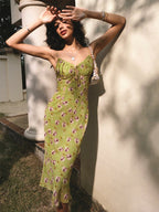 Floral Bodycon Midi Dress with Ruched Bust and Cami