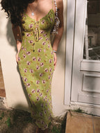 Floral Bodycon Midi Dress with Ruched Bust and Cami