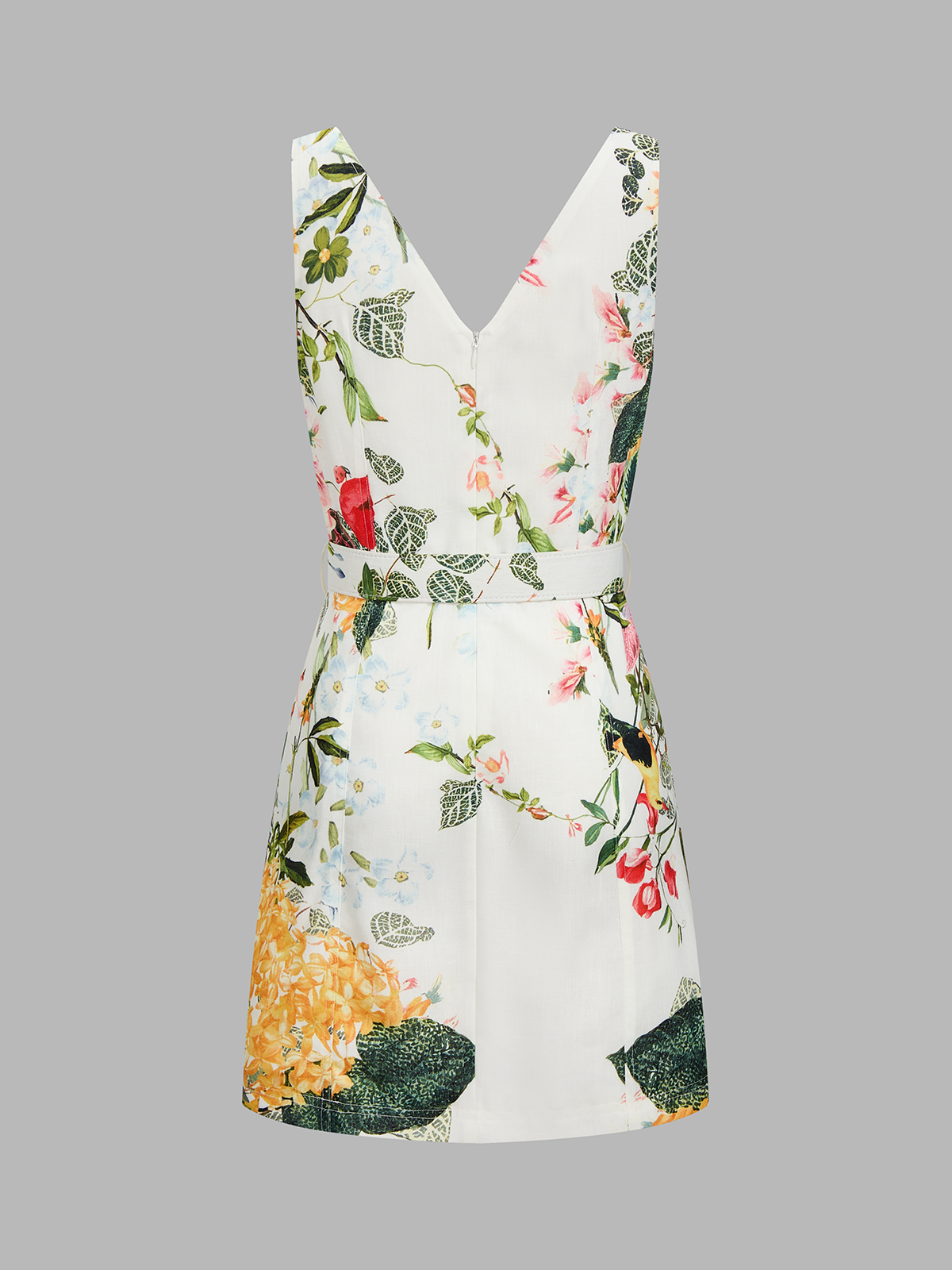 Floral Sleeveless Dress with Belt Mini Design