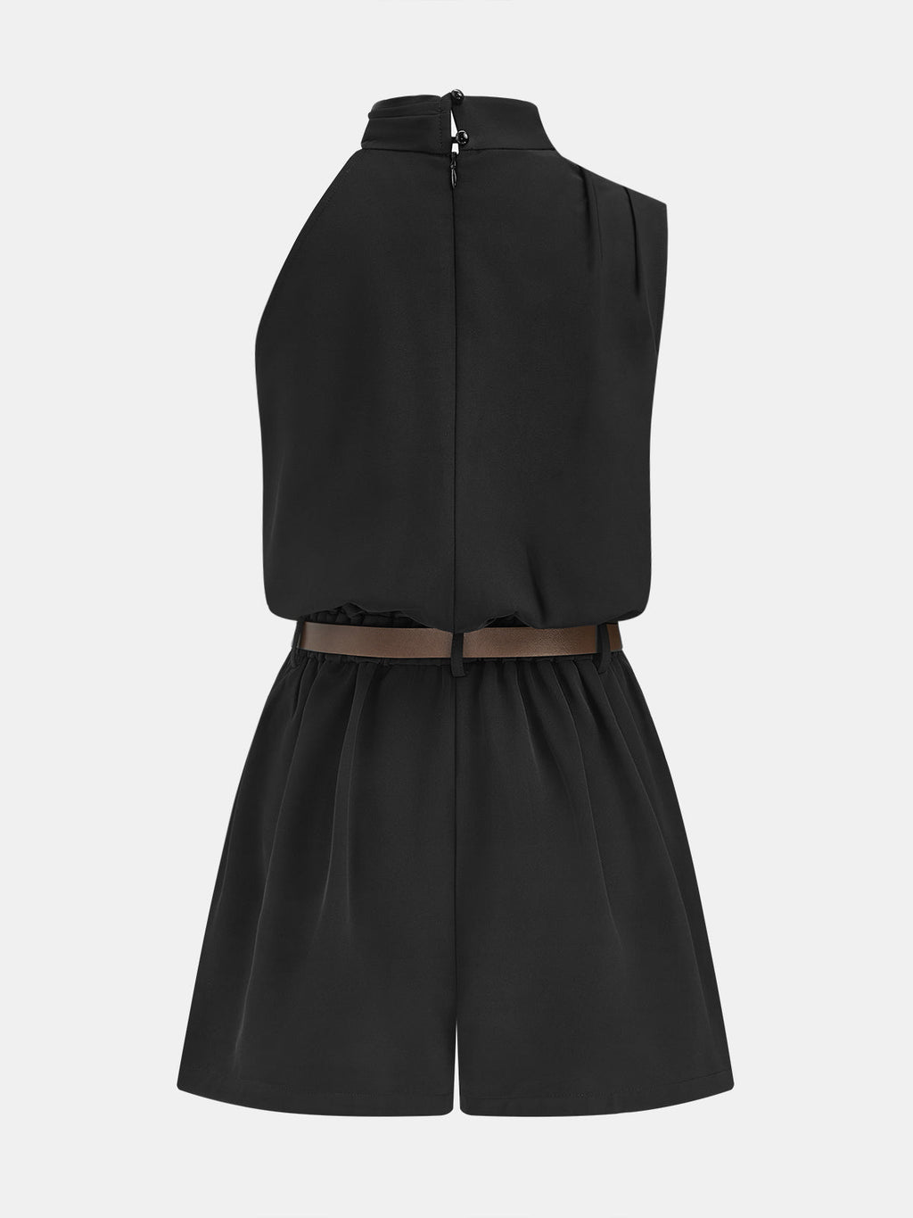 Asymmetric Sleeveless Romper with Tailored Belt