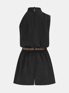 Asymmetric Sleeveless Romper with Tailored Belt