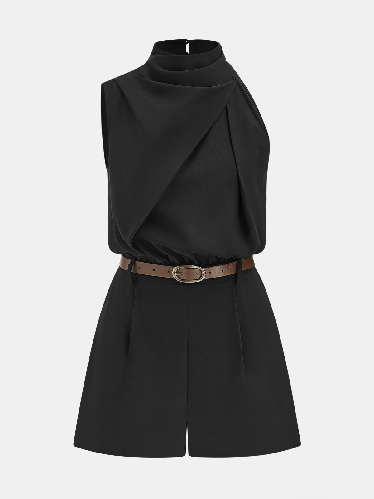 Asymmetric Sleeveless Romper with Tailored Belt