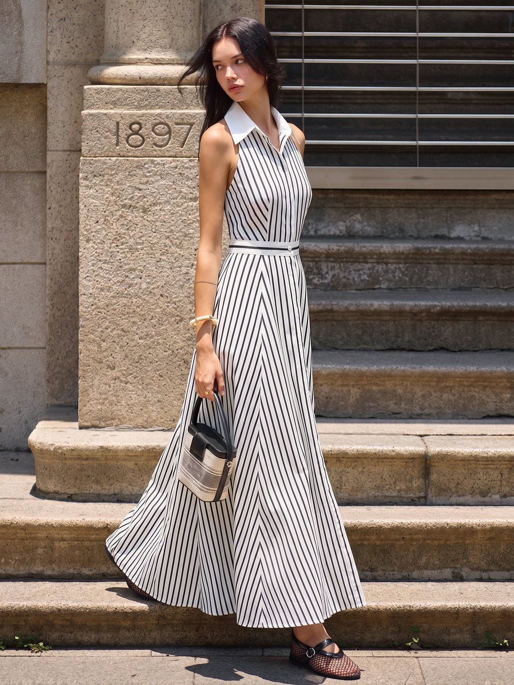 Sleeveless Maxi Dress with Stripe Pattern