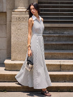 Sleeveless Maxi Dress with Stripe Pattern