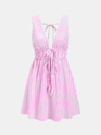 Striped Mini Dress with Lace Trim and Open Back