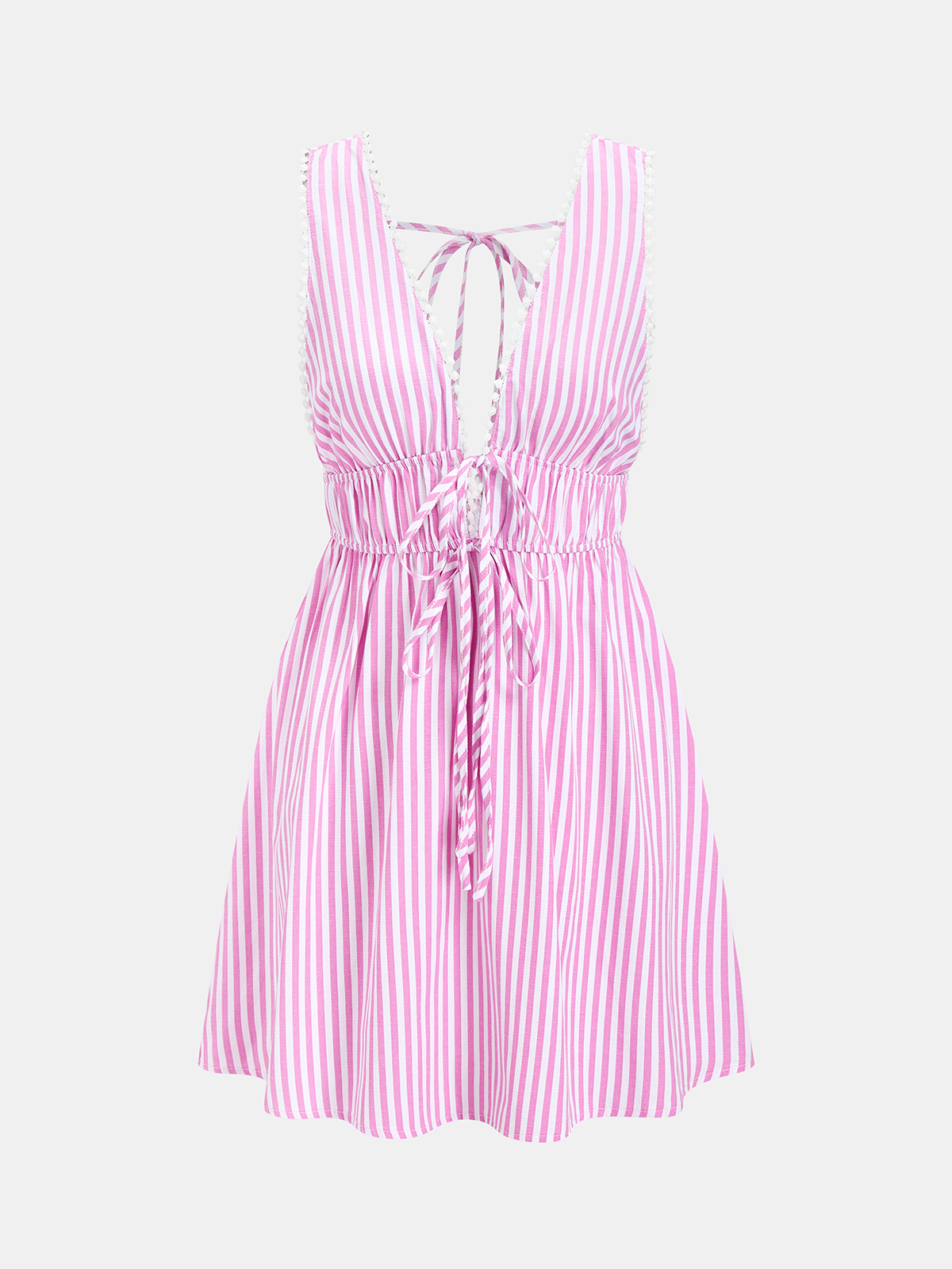 Striped Mini Dress with Lace Trim and Open Back