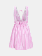 Striped Mini Dress with Lace Trim and Open Back