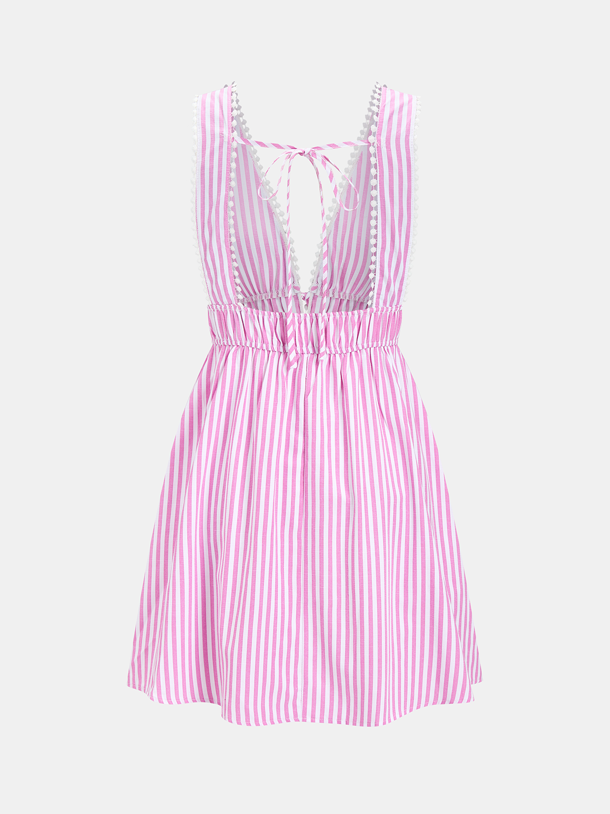 Striped Mini Dress with Lace Trim and Open Back
