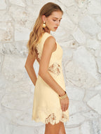 Lace and Linen Backless Mini Dress