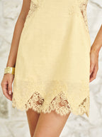 Lace and Linen Backless Mini Dress