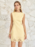 Lace and Linen Backless Mini Dress