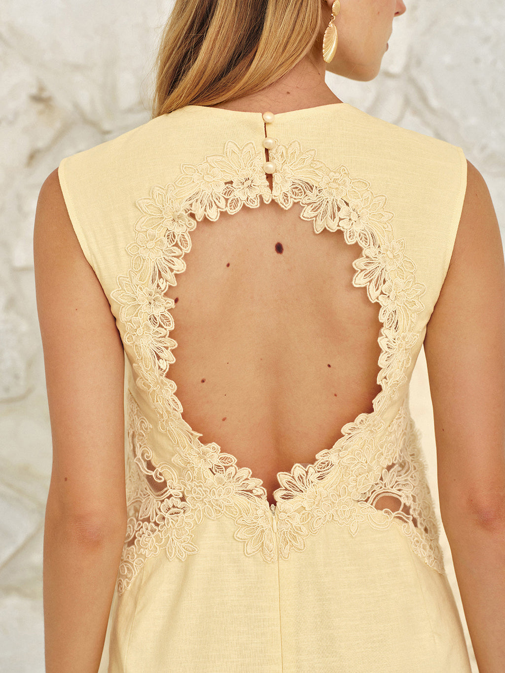 Lace and Linen Backless Mini Dress