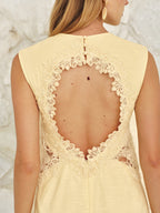 Lace and Linen Backless Mini Dress