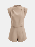 Mock Neck Sleeveless Romper with Draped Design
