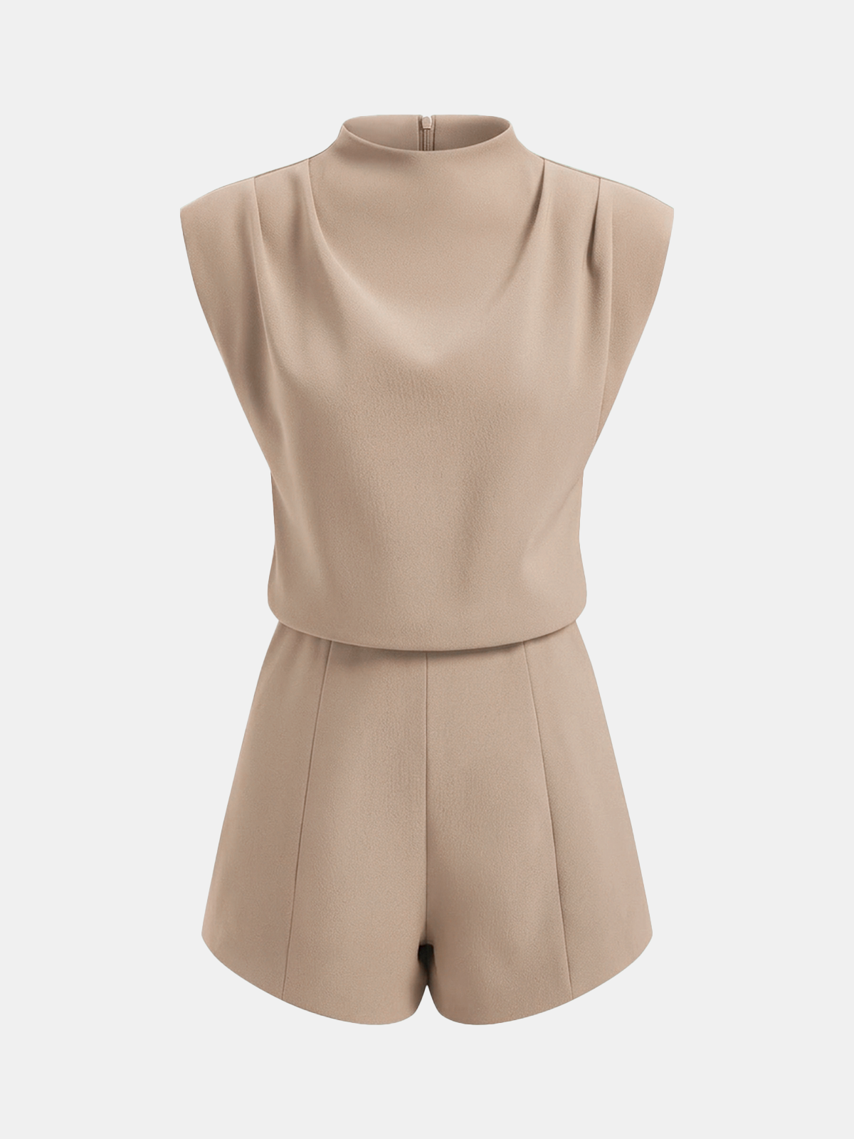 Mock Neck Sleeveless Romper with Draped Design