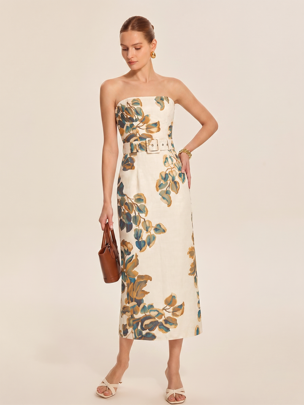 Floral Print Strapless Maxi Dress with Belt