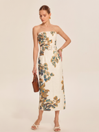 Floral Print Strapless Maxi Dress with Belt