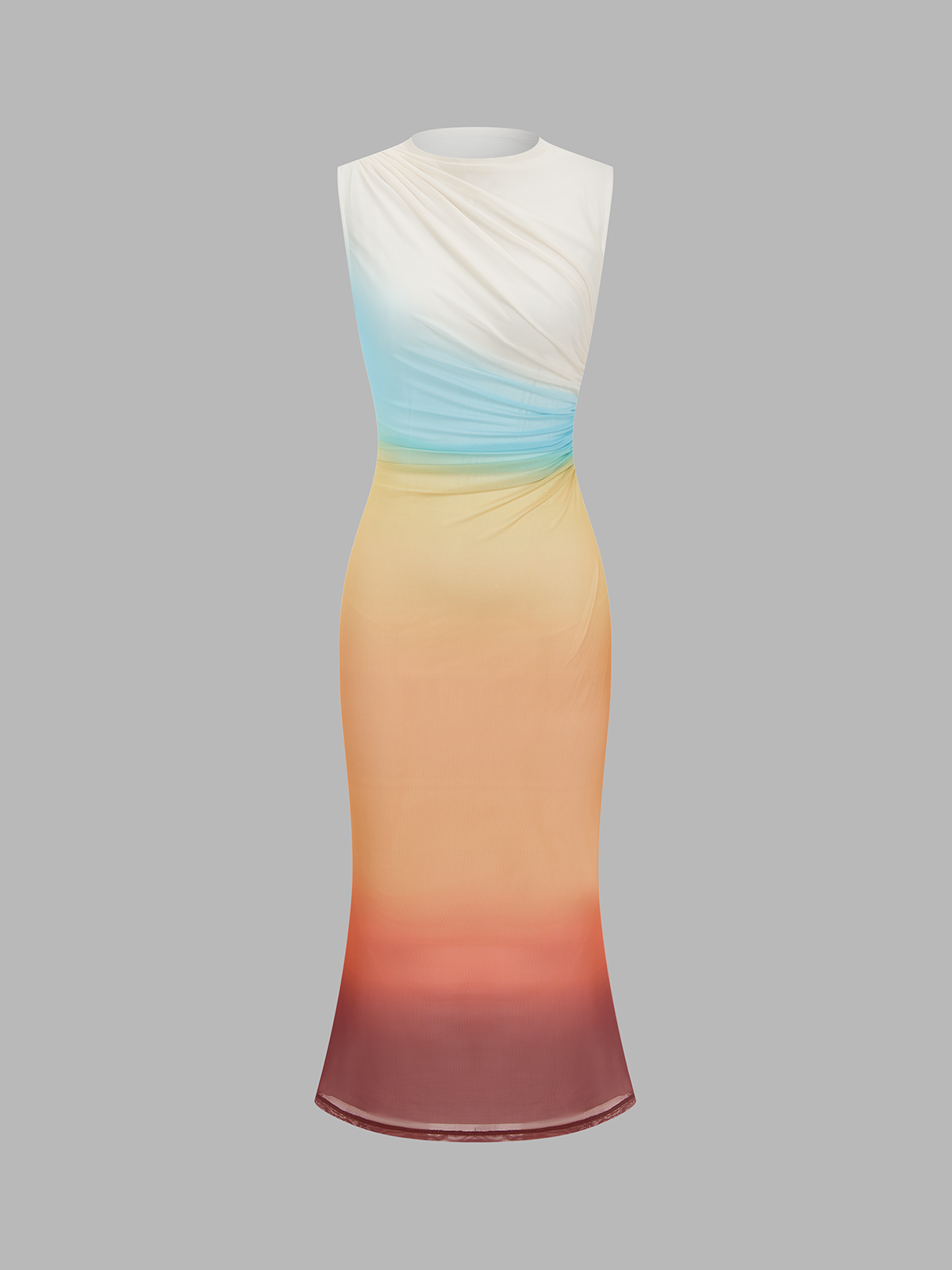 Gradient Mesh Backless Floor-Length Evening Gown