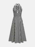 Stripe Design Backless Dress with Pockets
