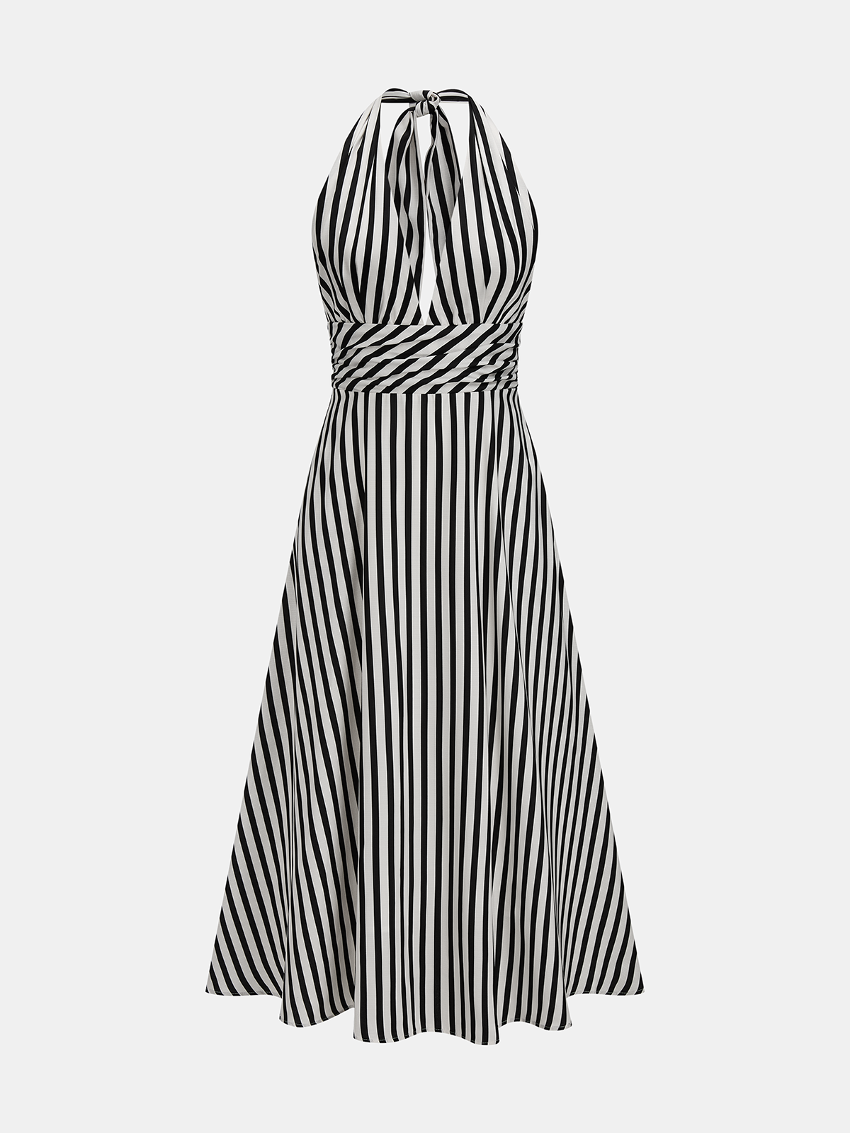 Stripe Design Backless Dress with Pockets