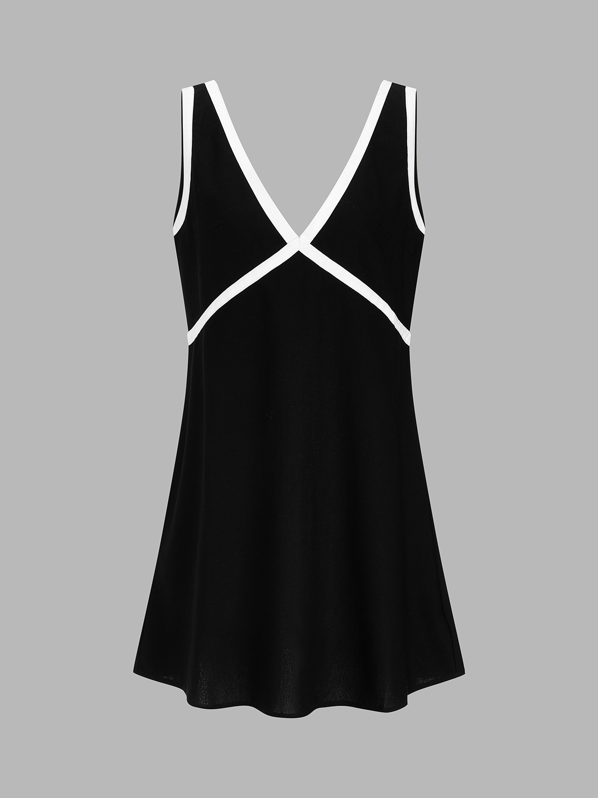 Relaxed Linen-Blend Mini Dress with Contrast Trim