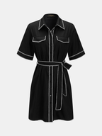 Contrast Stitch Shirt Dress with Belt Detail
