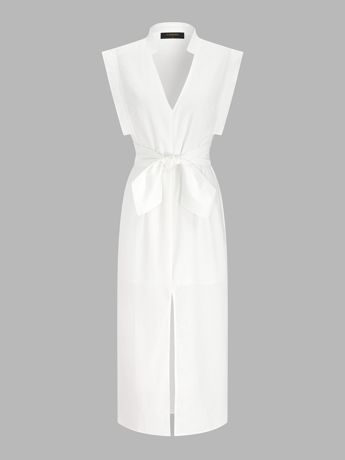 Cotton-Linen V-Neck Dress with Sleeveless Bow Split