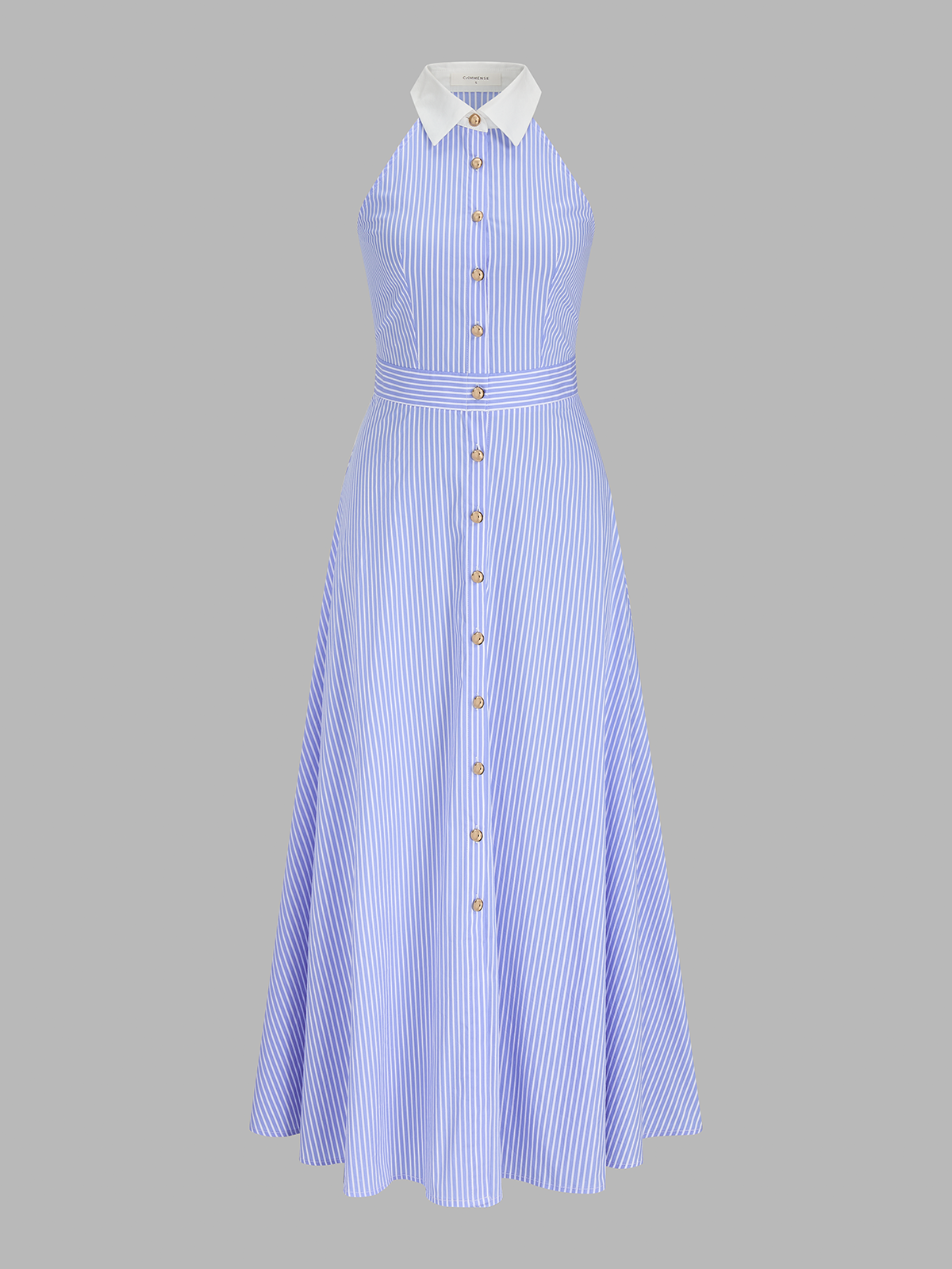 Striped Sleeveless Maxi Dress with Collar and Buttons
