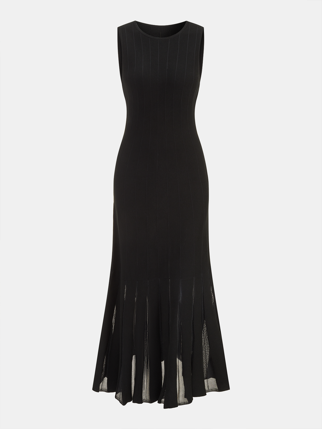 Semi-Sheer Mesh Dress with Flared Skirt, Beltless