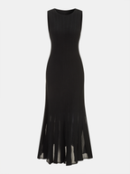 Semi-Sheer Mesh Dress with Flared Skirt, Beltless