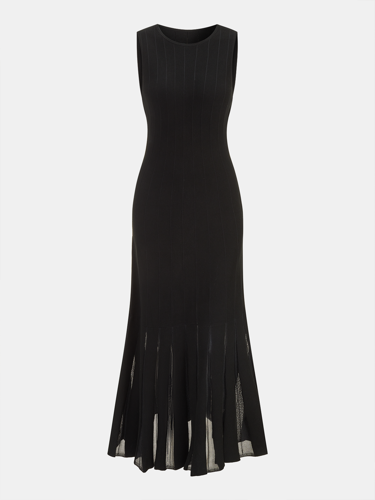 Semi-Sheer Mesh Dress with Flared Skirt, Beltless