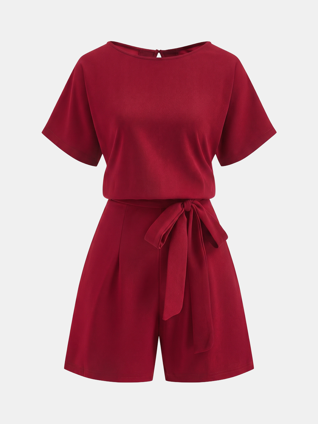 Short-Sleeve Romper with Tie at the Waist