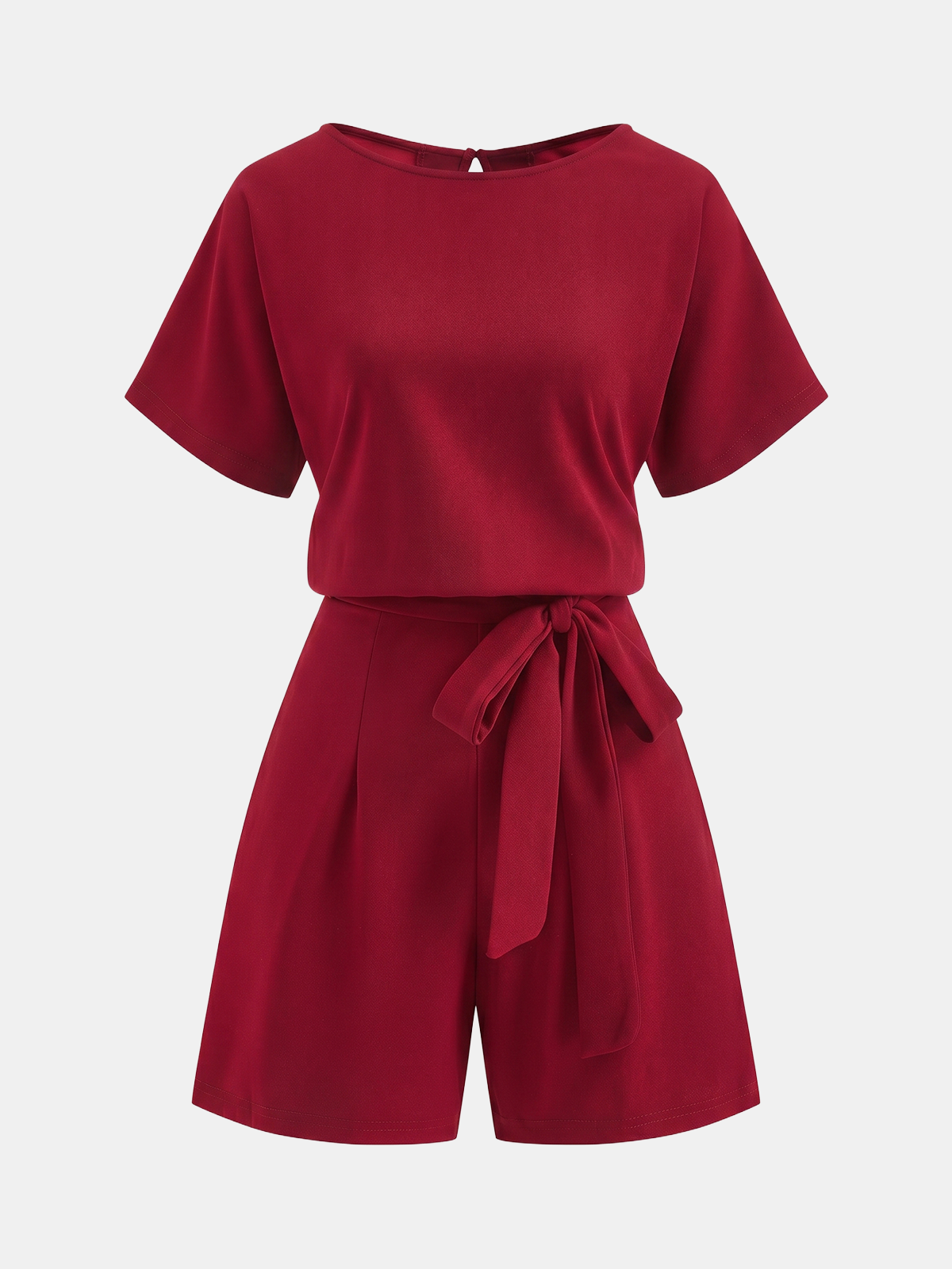 Short-Sleeve Romper with Tie at the Waist
