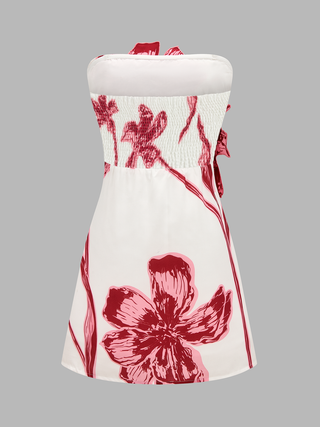 Strapless Mini Dress with Three-Dimensional Floral Design