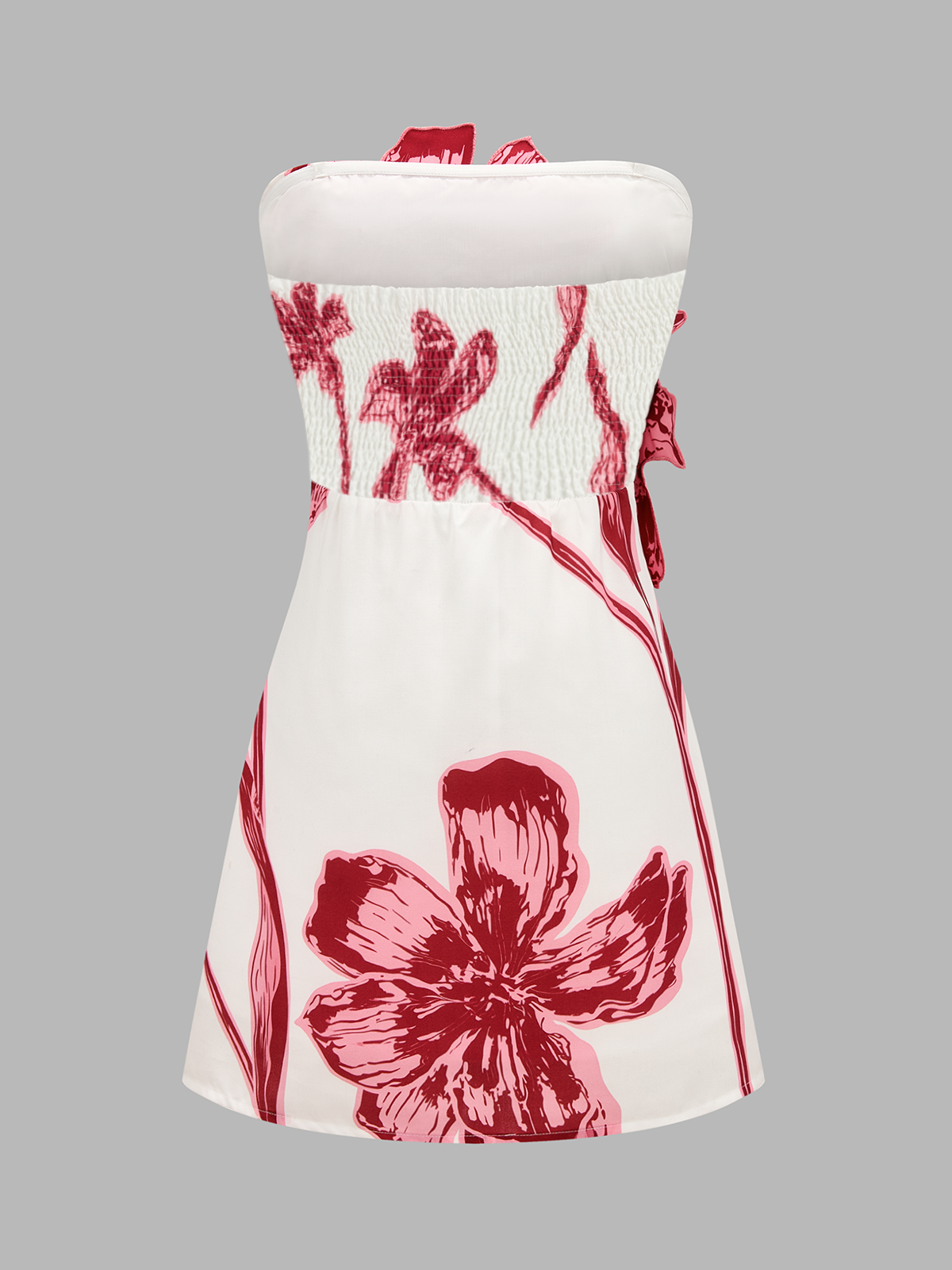 Strapless Mini Dress with Three-Dimensional Floral Design