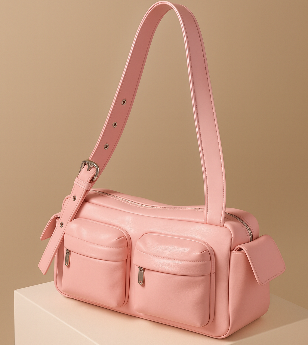 Amandine | Pink Multi-pocket Korean Shoulder Bag