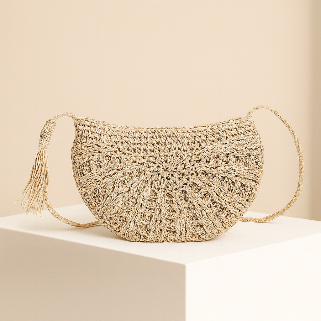 Daphné | Straw crescent crossbody bag