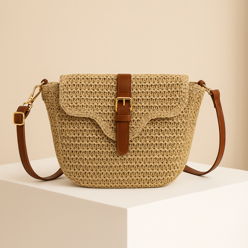 Noémie | Brown Straw Crossbody Bag
