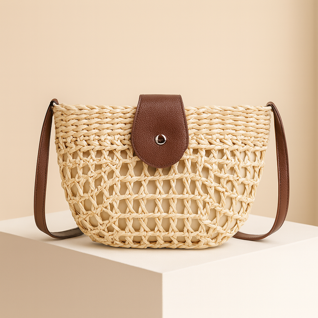 Virginie | Wicker Half Moon Bag