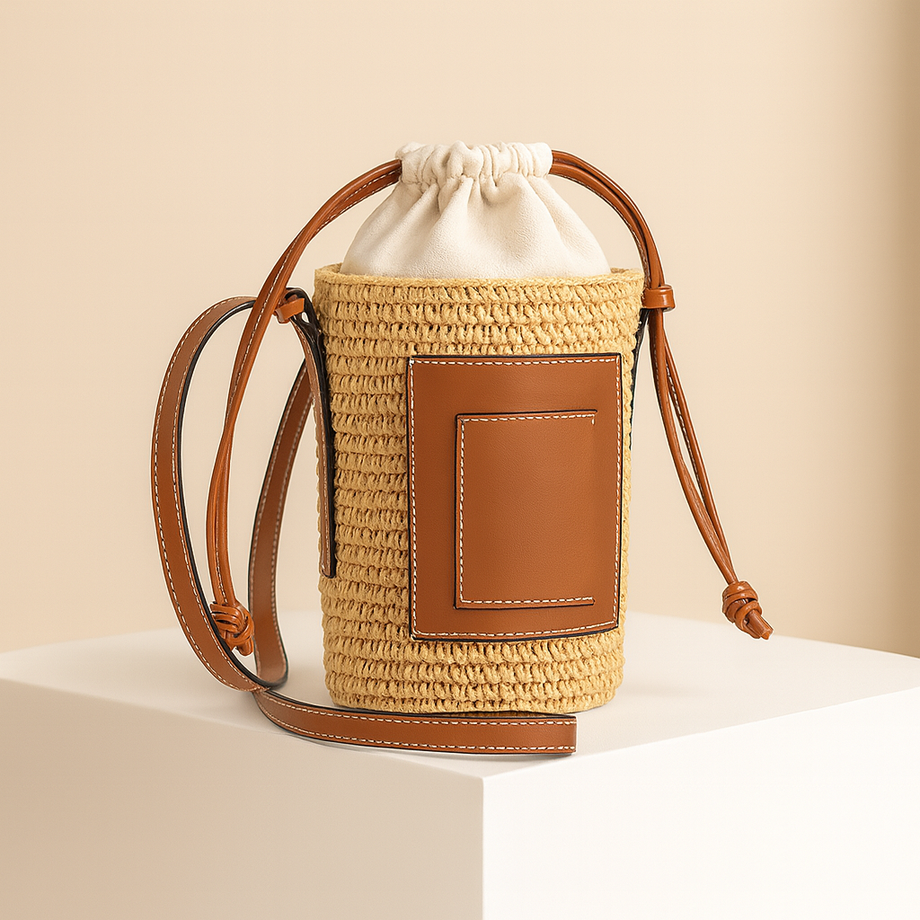 Adèle | Straw Bucket Crossbody Bag