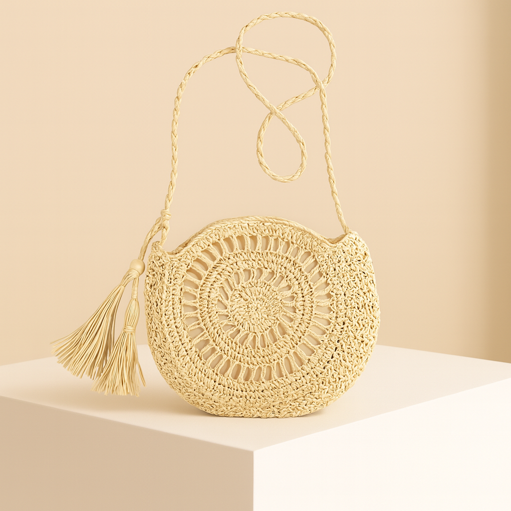 Élise | Straw Half Moon Crossbody Bag
