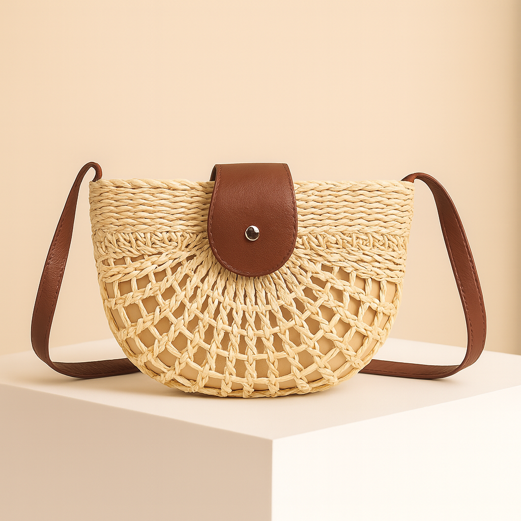 Aurore | Straw Crescent Crossbody Bag